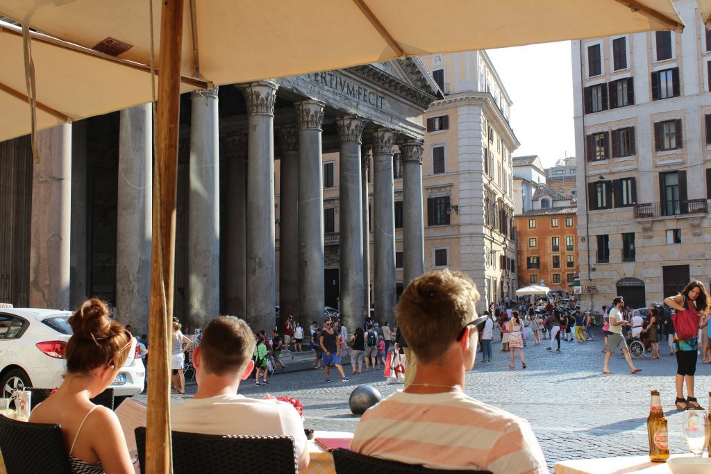 Enjoying a cold Peroni outside the Pantheon